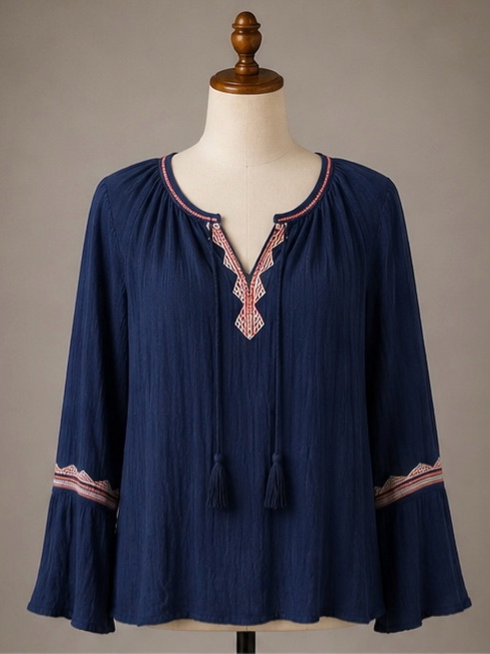 St. John's Bay Navy Peasant Blouse with Pink Trim